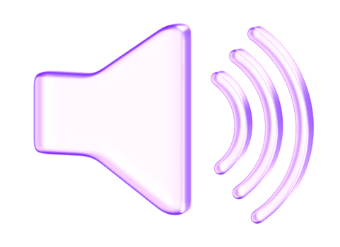 Purple glassmorphism style speaker icon with smooth sound wave lines, designed with soft lighting and glossy edges for modern audio or multimedia UI themes png