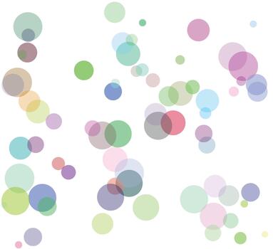 Abstract floating colorful circles on white background, random pattern, transparent geometric vector