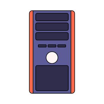 Computer Tower Flat design style, a classic PC chassis with front panel, useful for tech system visuals, hardware diagrams, and computing themed designs. vector
