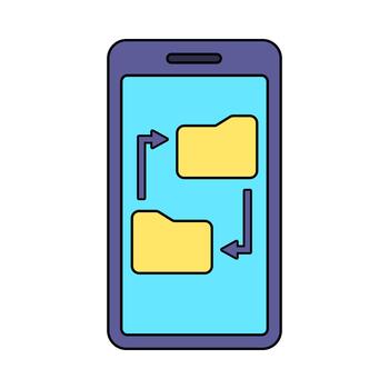 Smartphone Folder Flat design style, phone with folder icons, perfect for file management, mobile storage, and digital organization designs. vector