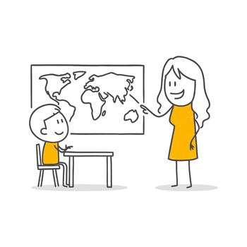 Student and Teacher Learning a Geography Topic in a School Setting with Happy and Positive Communication. vector