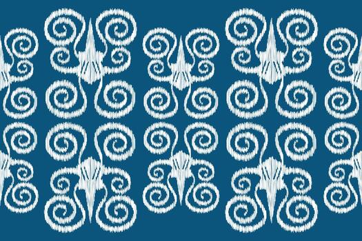 Fabric pattern motifs ikat pattern design ethnic with blue background color art. vector