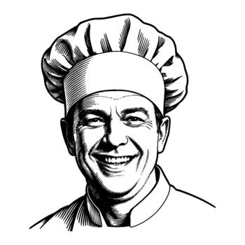 hombre cocinero con sombrero presentando alegre riendo expresión negro y blanco contorno línea Arte vector