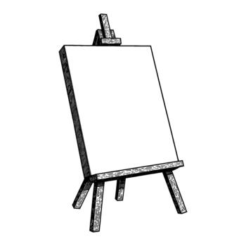 An Easel Stand with Blank Canvas Display in Black and White Outline Line Art Drawing vector