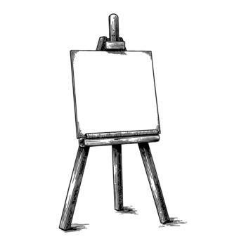 un caballete estar con blanco lona vacío en negro y blanco contorno línea Arte dibujo aislado objeto vector