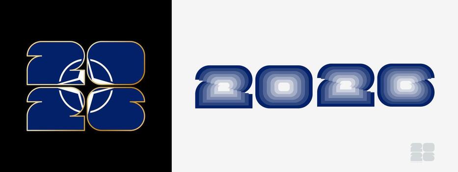 Year 2026 with flag of Nato and in color palate of Nato flag. Happy New Year 2026 in two different style. vector