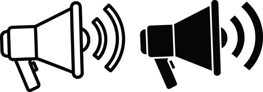 Contrasting megaphone icons broadcast voice and sound waves over the plain background vector