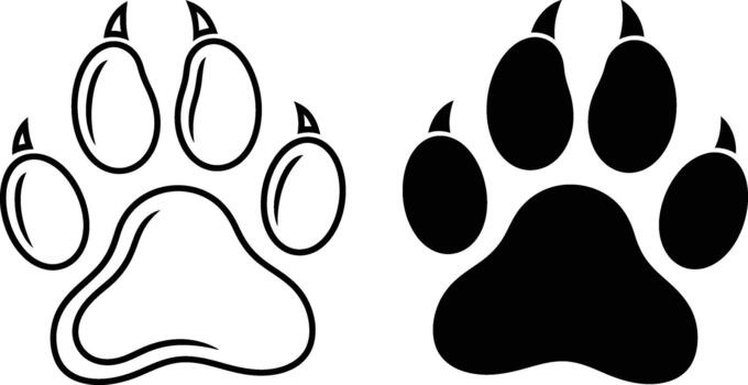 Two paw prints are displayed one is an outline and one is filled vector