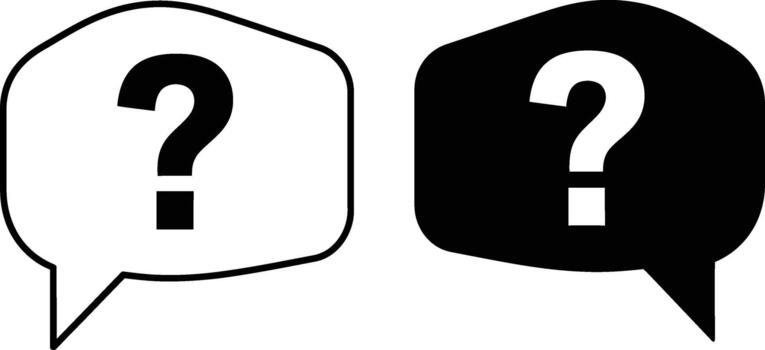 Contrasting speech bubbles display inverted question marks on a stark white background, simple and bold vector