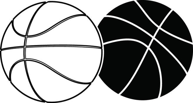 Two minimalist style basketballs with a black outline and white fills are on display vector