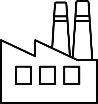 Simplified factory outline displays square windows and two industrial chimneys on transparent backdrop vector