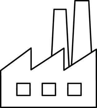Minimalist factory outline showcases three windows and two chimneys, maintaining a transparent background vector