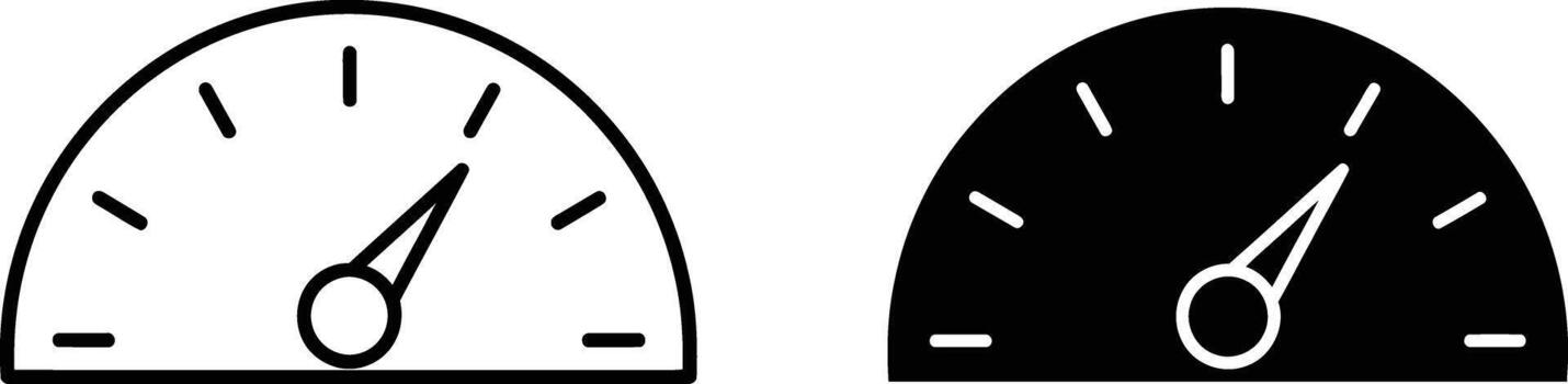Two Speedometer Icons Depicting Speed and Progress in Black and White Versions Shown vector