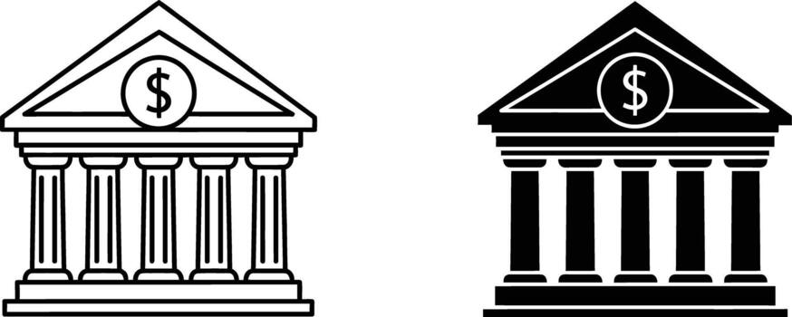 Dollar sign adorned building with classic column architecture stands isolated on white background vector