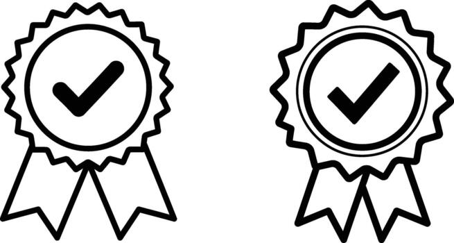 Two black check mark icons are inside of seals with transparent background vector