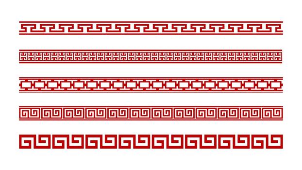 chino estilo frontera línea colección presentando tradicional decorativo patrones clásico chino marco elementos geométrico ornamento líneas rojo laberinto estilo motivos ideal para embalaje diseño póster diseño vector