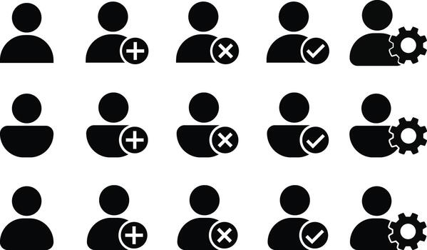 usuario perfil icono colocar. perfil verificado, bloquear, añadir nuevo usuario, usuario ajuste íconos colección vector