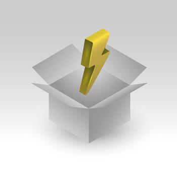 Isometric box with lightning bolt minimal 3D icon on white background vector