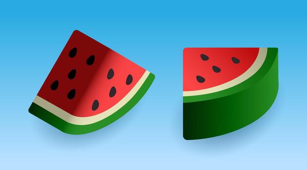 Two watermelon slices isometric minimal with gradient background vector