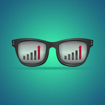 glasses with chart inside growth concept on gradient background vector