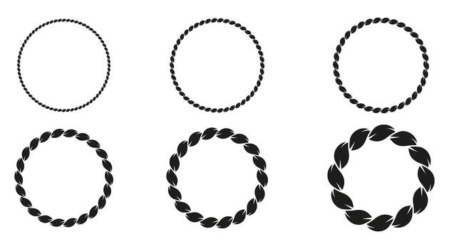 Circle rope icon with twisted cord texture, simple nautical round frame isolated on white background. illustration. vector