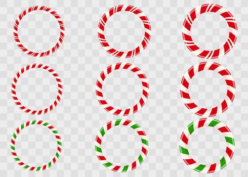 conjunto de realista circular marcos con un lustroso rojo y blanco caramelo caña modelo. festivo fiesta fronteras ideal para creando Navidad coronas, etiquetas, saludo tarjetas, y estacional diseños vector