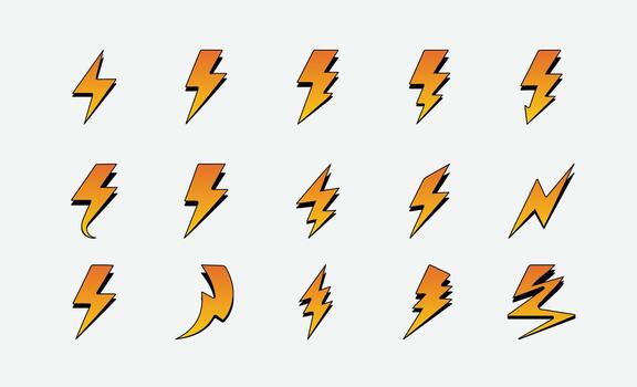A set of lightning bolts in various shape vector