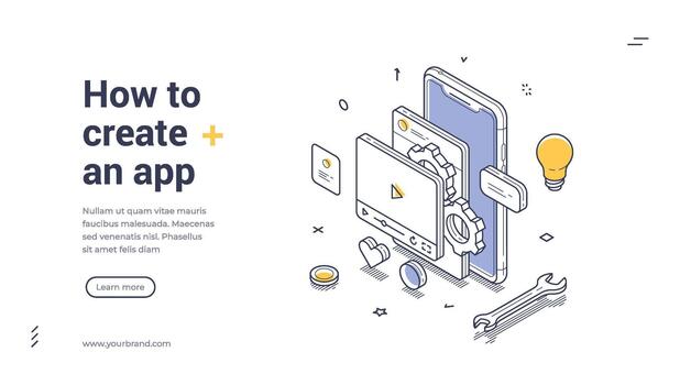 How To Create A Mobile App Development Isometric Banner Illustration vector