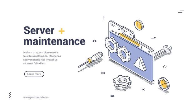 servidor mantenimiento y sitio web debajo construcción técnico apoyo isométrica bandera ilustración vector