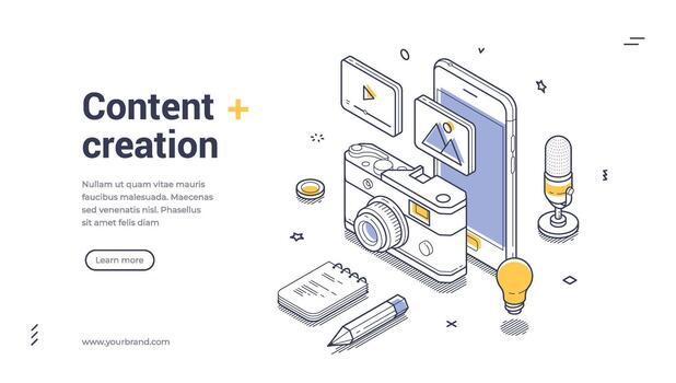 Content Creation Isometric Web Banner Template Illustration vector