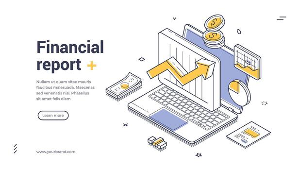 Financial Report And Data Analysis Isometric Banner Web Illustration vector