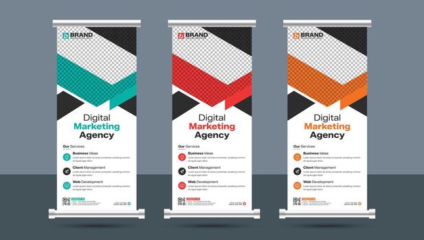 Abstract corporate business roll up standee or x banner design layout template. Creative modern vertical rollup, pull up, flag-banner, exhibition display, x-stand design. vector