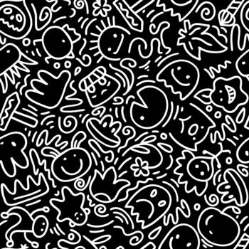 gracioso negro línea garabatear sin costura modelo. creativo resumen garabato estilo dibujo antecedentes. vector