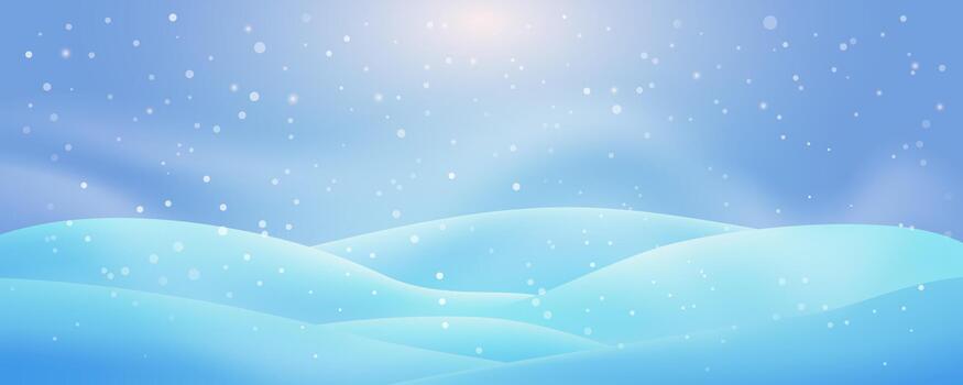 hermoso, suave azul invierno paisaje antecedentes con brillante luz, que cae nieve, y liso, laminación ventisqueros antecedentes con que cae nieve Bokeh, suave amanecer brillo. editable ilustración. vector