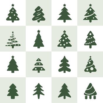 Collection of diverse christmas tree icons in a grid layout vector