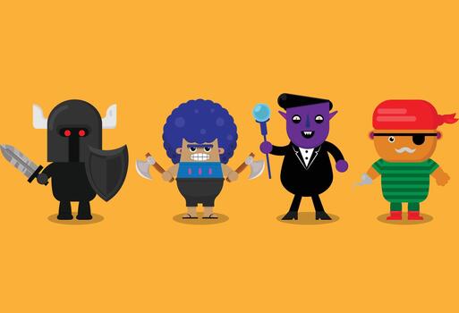 Cartoon characters of different characters on an orange background vector