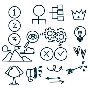 a set of icons that include a business plan, a clock, and a business plan vector