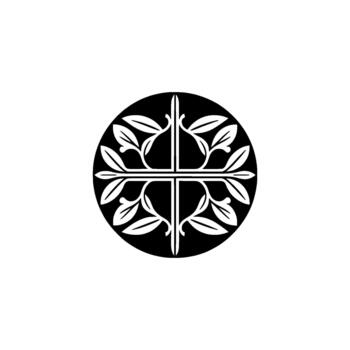 minimalista emblema presentando un simétrico circular con estilizado botánico elementos en y gris vector