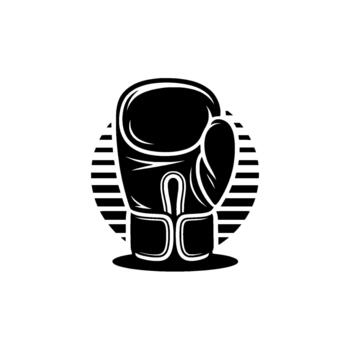 Stylized silhouette of a single boxing glove centered within a circle of horizontal stripes vector