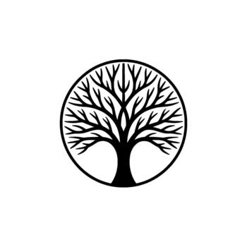 A stylized silhouette of a bare tree with intricate branching patterns enclosed within a perfect circular outline vector