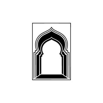A striking minimalist of an ornate Islamic archway with layered detailing and a soft gradient background evoking light vector