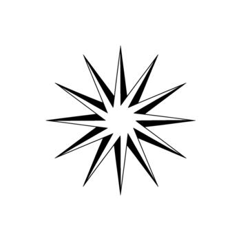 A stark symbol resembling a sharp edged geometric starburst or compass rose with twelve pointed rays isolated vector