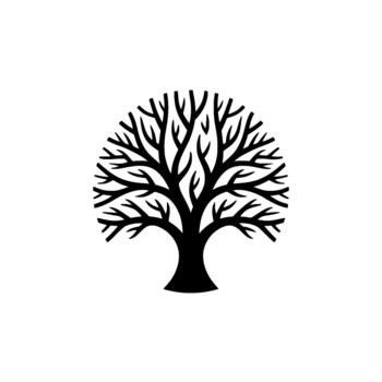 estilizado minimalista silueta de un estéril caduco árbol con intrincado ramas formando un circular forma vector