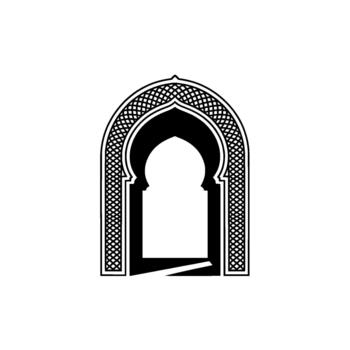 un minimalista de un islámico puntiagudo arco con intrincado geométrico patrones formando un entrada silueta vector