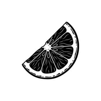 un rígido silueta ilustración de un soltero refrescante agrios Fruta rebanada exhibiendo intrincado interno segmentos y texturizado corteza vector