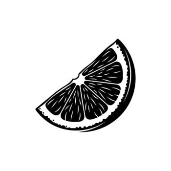 un rígido grabado en linóleo estilo ilustración de un soltero naranja rebanada con visible segmentos y corteza textura vector