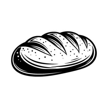 Striking illustration of a rustic oval loaf of bread with deep scored lines and small dots creating a textured crust isolated vector
