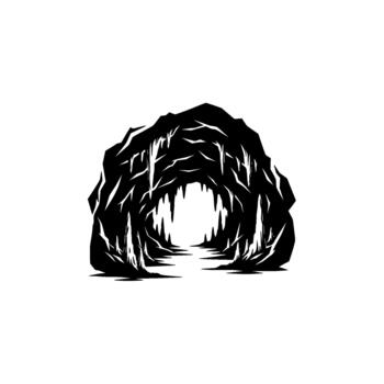 rígido silueta de un dentado cueva Entrada con agudo estalactitas y estalagmitas creando un ominoso y misterioso ruta dentro oscuridad vector