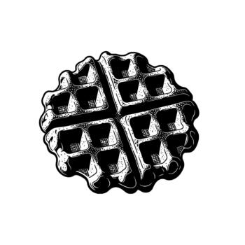 A striking detailed illustration of a round Belgian waffle with deep square indentations and a slightly melted texture vector