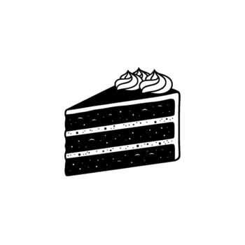A minimalist silhouette of a decadent slice of chocolate cake with three layers and swirling frosting vector